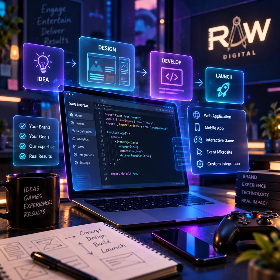 Laptop showing a custom event app build in progress